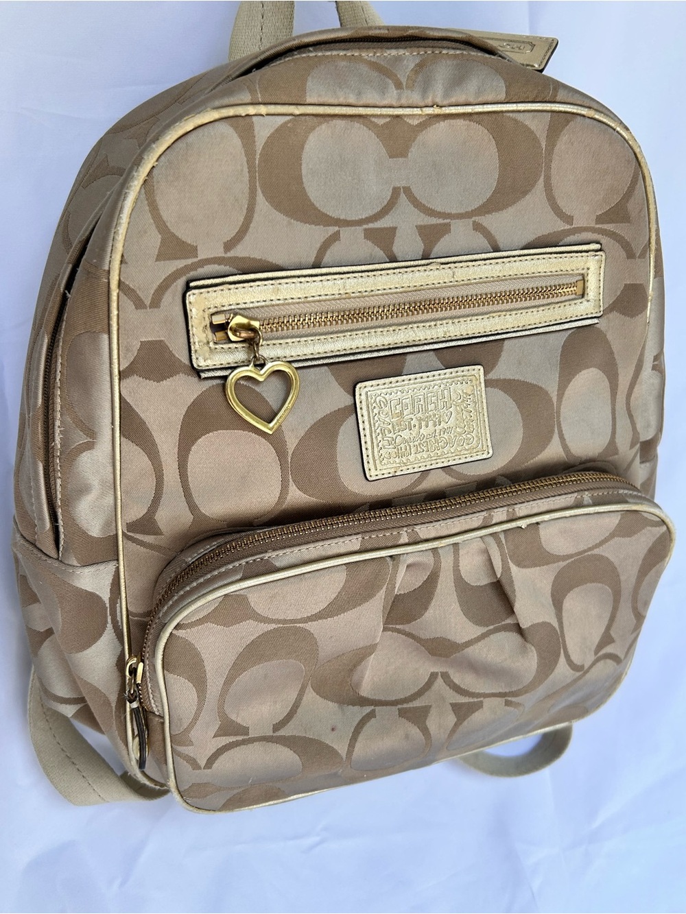 Coach Poppy Y2K Backpack Khaki Gold Signature C H1260-F20046